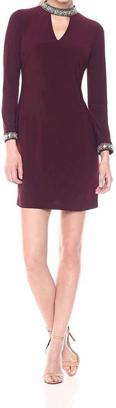 NEW S.L. FASHIONS party night out keyhole cocktail dress in dark burgundy